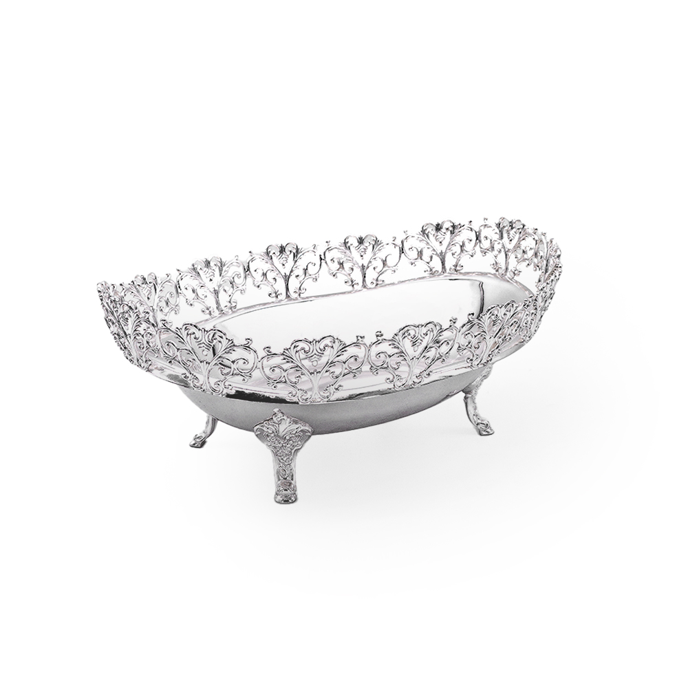 Oval Decorative Centerpiece with Feet - Silver