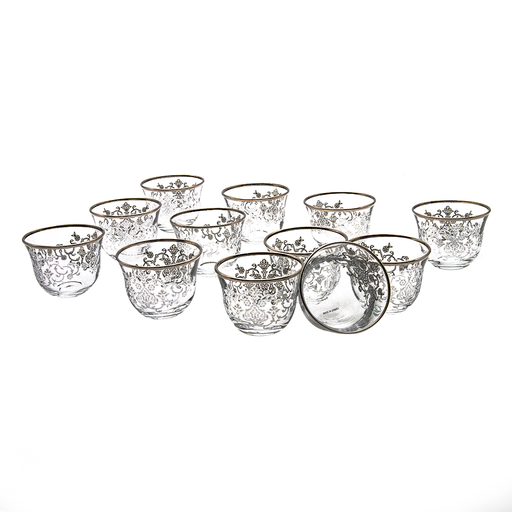 Silver Glass Coffee Cup Set - 12pcs
