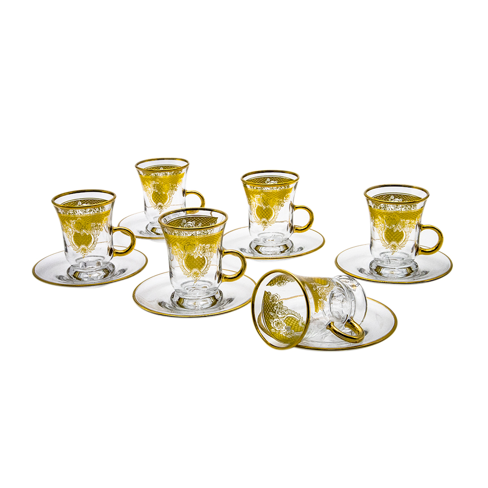 Gold Glass Tea Cup Set - 12pcs