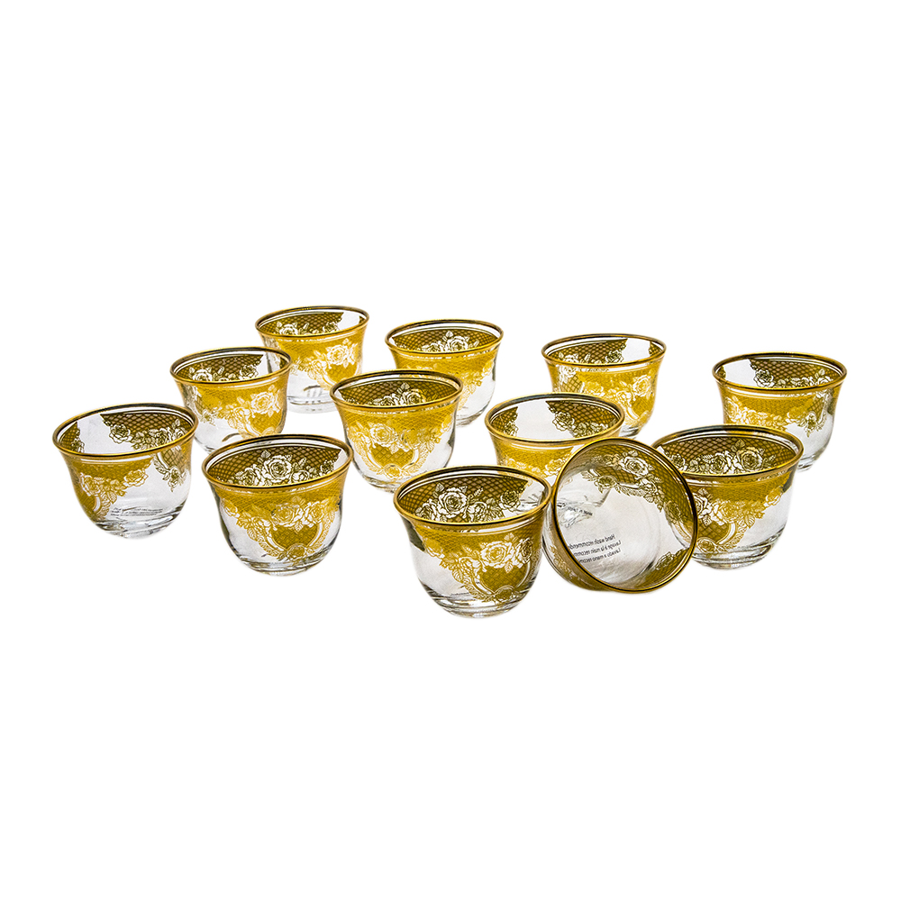Gold Glass Coffee Cup Set - 12pcs