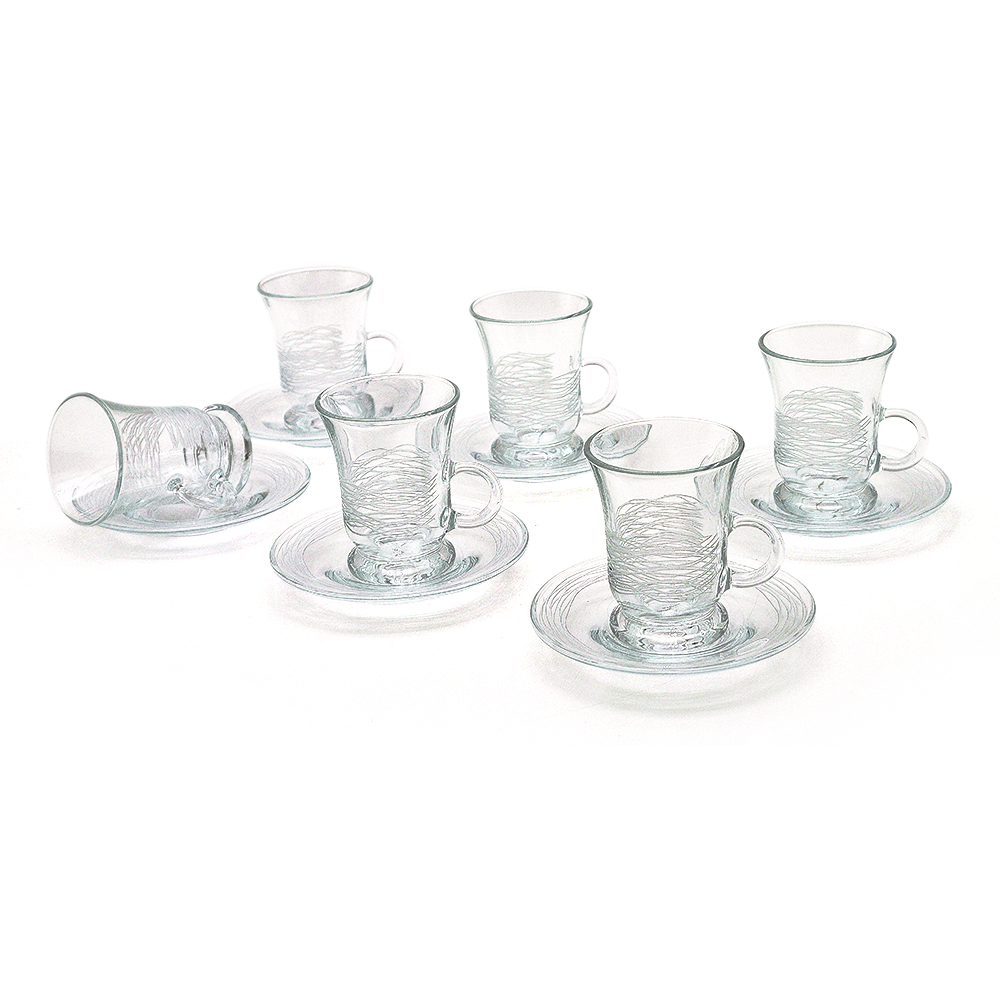 Frosted Glass Tea Cup Set - 12pcs