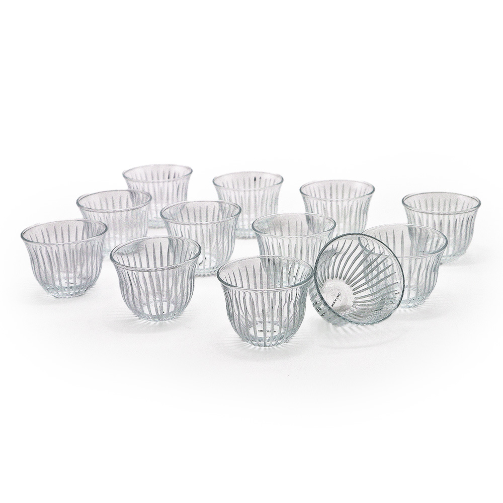 Frosted Glass Coffee Cup Embossed Lines Set - 12pcs