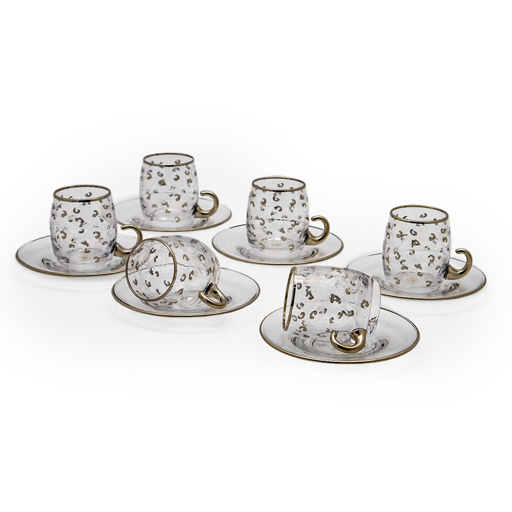 Platinum Glass Tea Cup with Handle Set - 12pcs