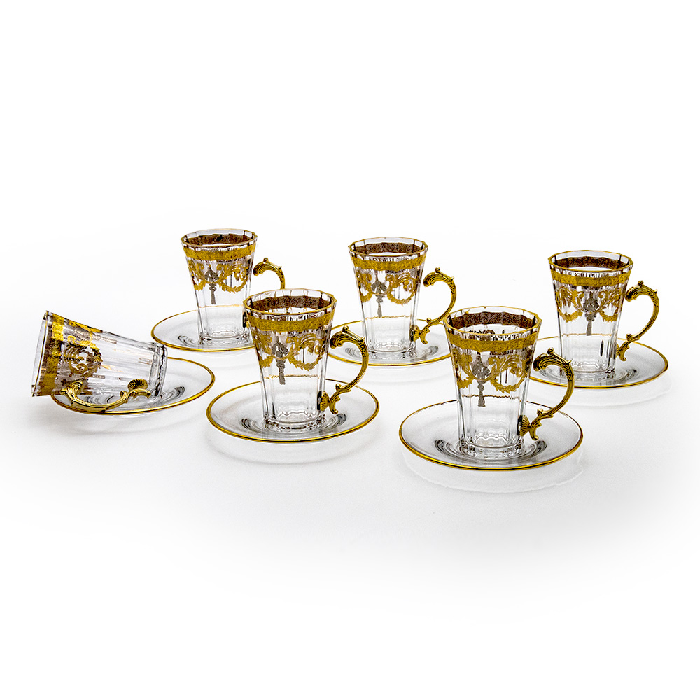 Gold/Platinum Tea Cup with Handle Set - 12pcs