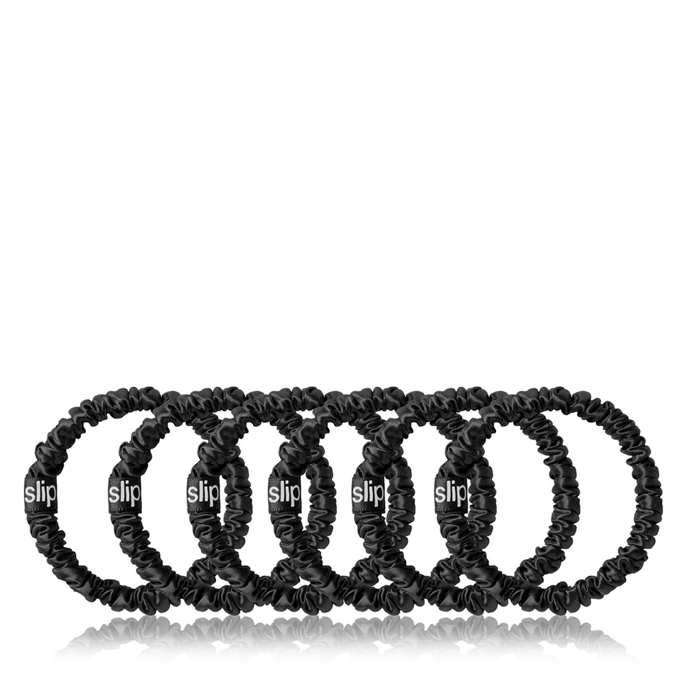 Silk Skinny Scrunchies Set - Black