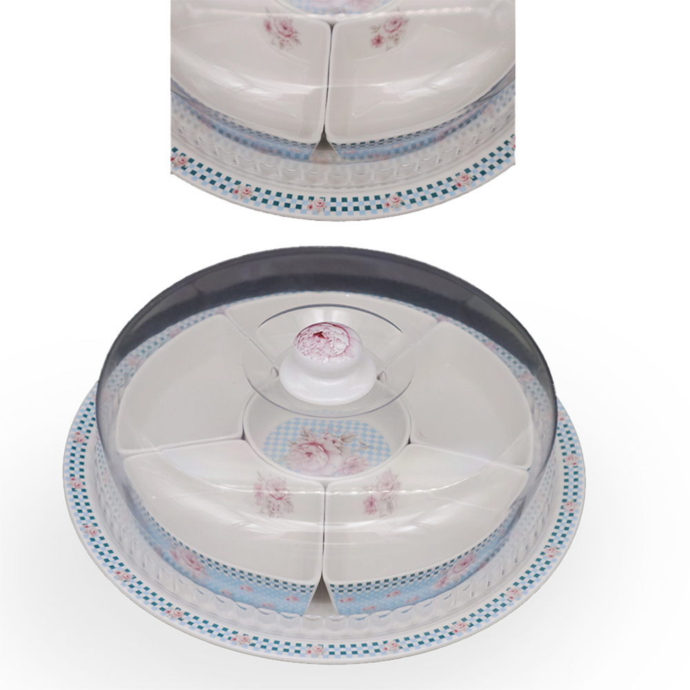 Divided Snacks Plate with Plastic Cover