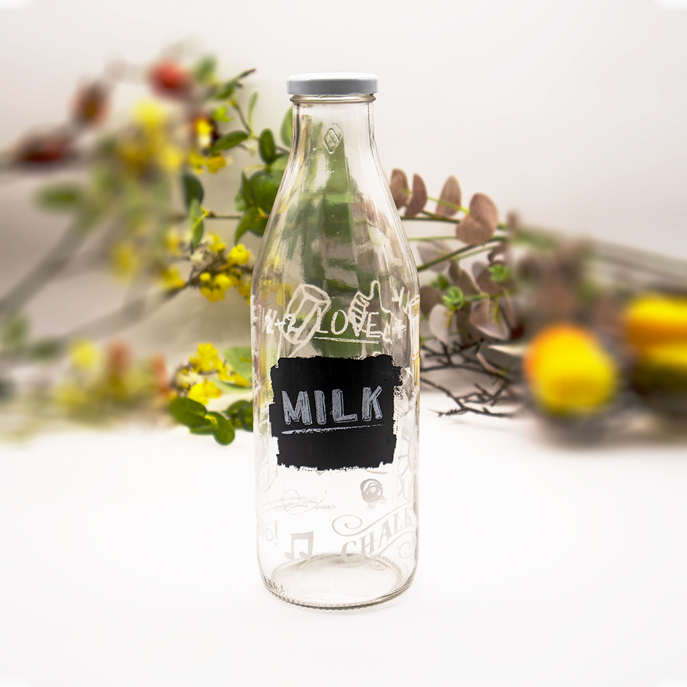 Printed Clear Milk Bottle with Lid - 1Ltr