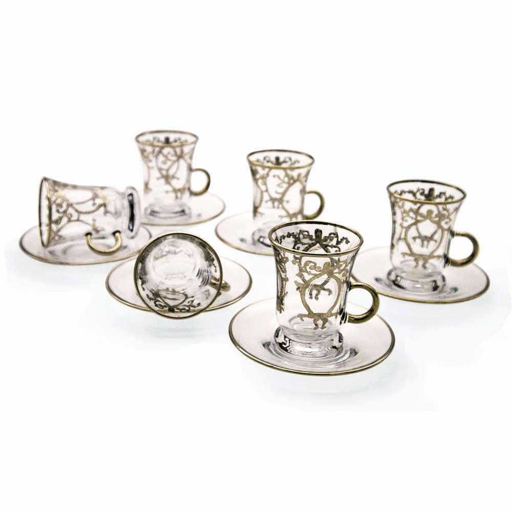 Helena Platinum Tea Set With Handle - 12pcs