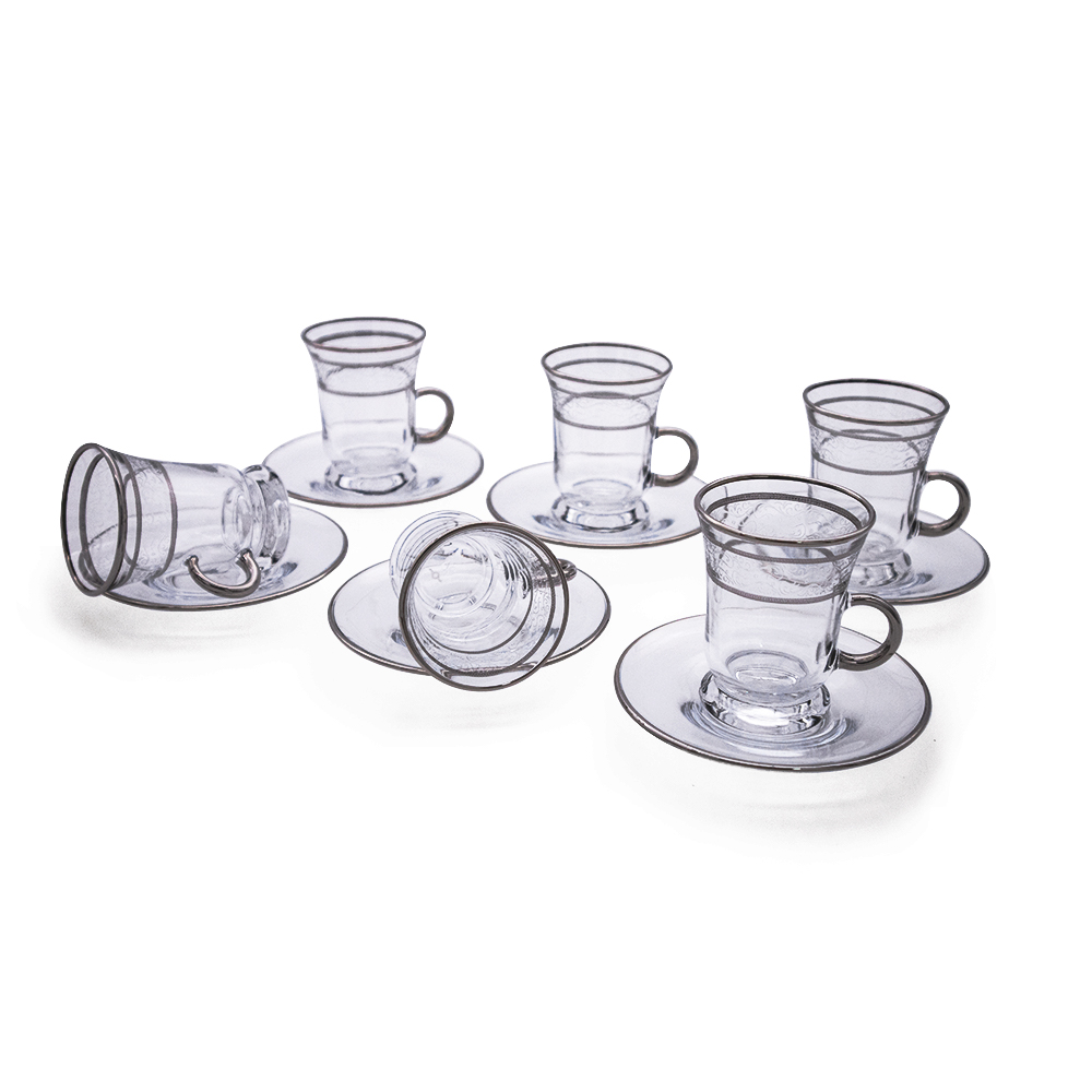 Galia Platinum Tea Set with Handle - 12pcs