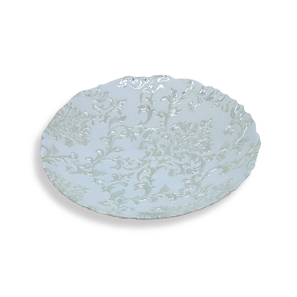 Isabel White Fruit Platter with Silver Engraving - 30cm