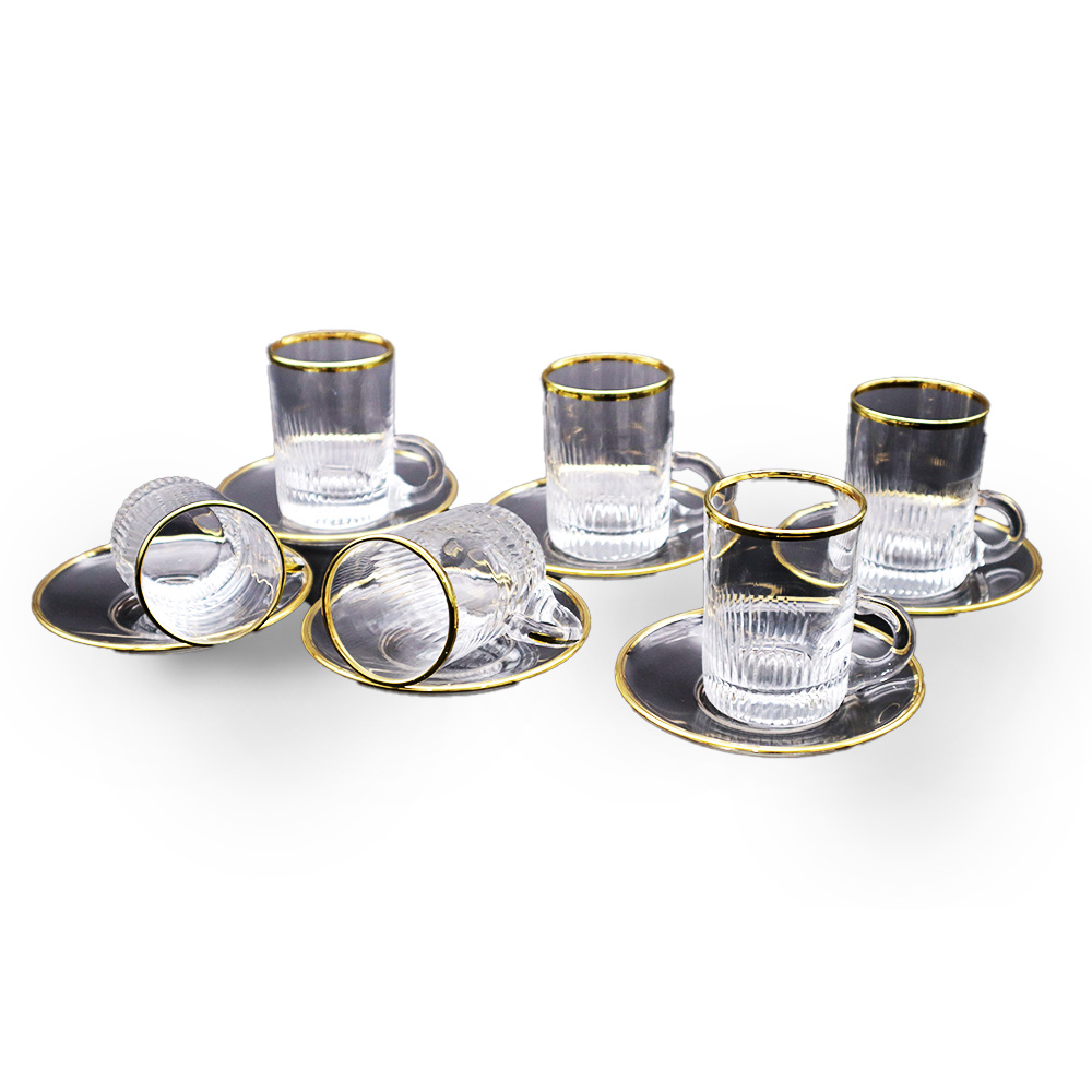 Milano Cut Gold Tea Cup Set with Handle - 12pcs